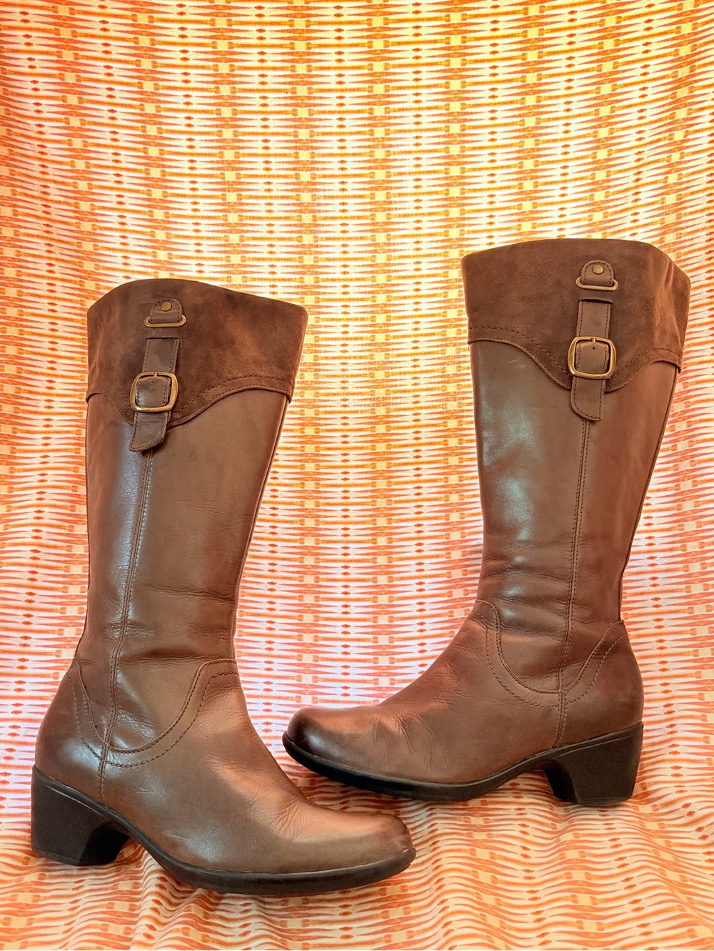 Clarks Two-Tone Brown Leather Mid-Calf Boot with Buckle